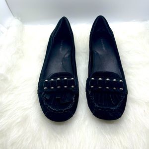 Black suede ladies flat shoes